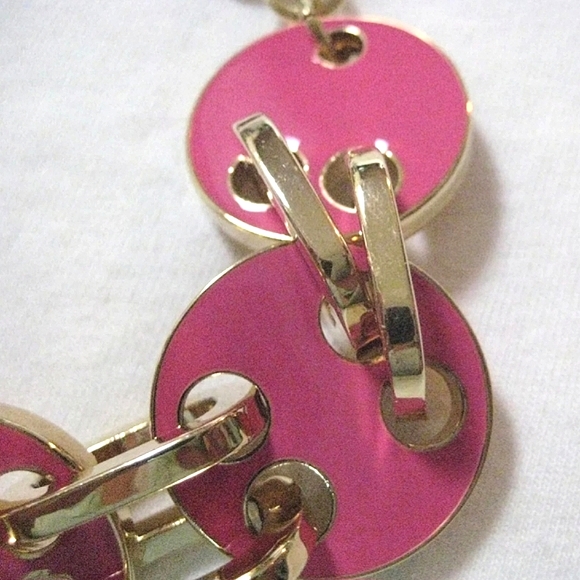 Vintage! BETSEY JOHNSON Status Collection Pink & Gold Circle Link Bracelet. - Picture 8 of 10